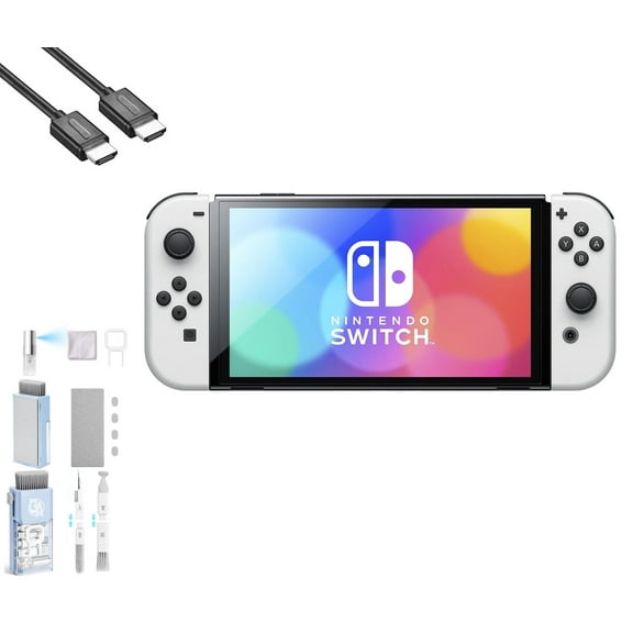 Pre-Owned Nintendo Switch OLED Model White Set with BOLT AXTION Cleaning Kit HDMI Bundle
