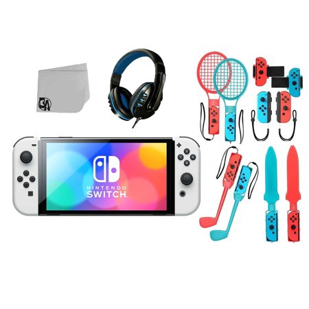 Pre-Owned Nintendo Switch OLED Model White with HeadSet Bolt Axtion Bundle Accessories (Refurbished: Like New)