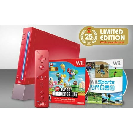 Pre-Owned Nintendo Wii 25 Anniversary Edition Red Console with New Super Mario Bros and Wii Sports