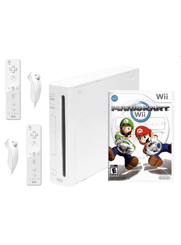 Pre-Owned Nintendo Wii Console White with 2 Sets of Controllers & Mario Kart Bundle System