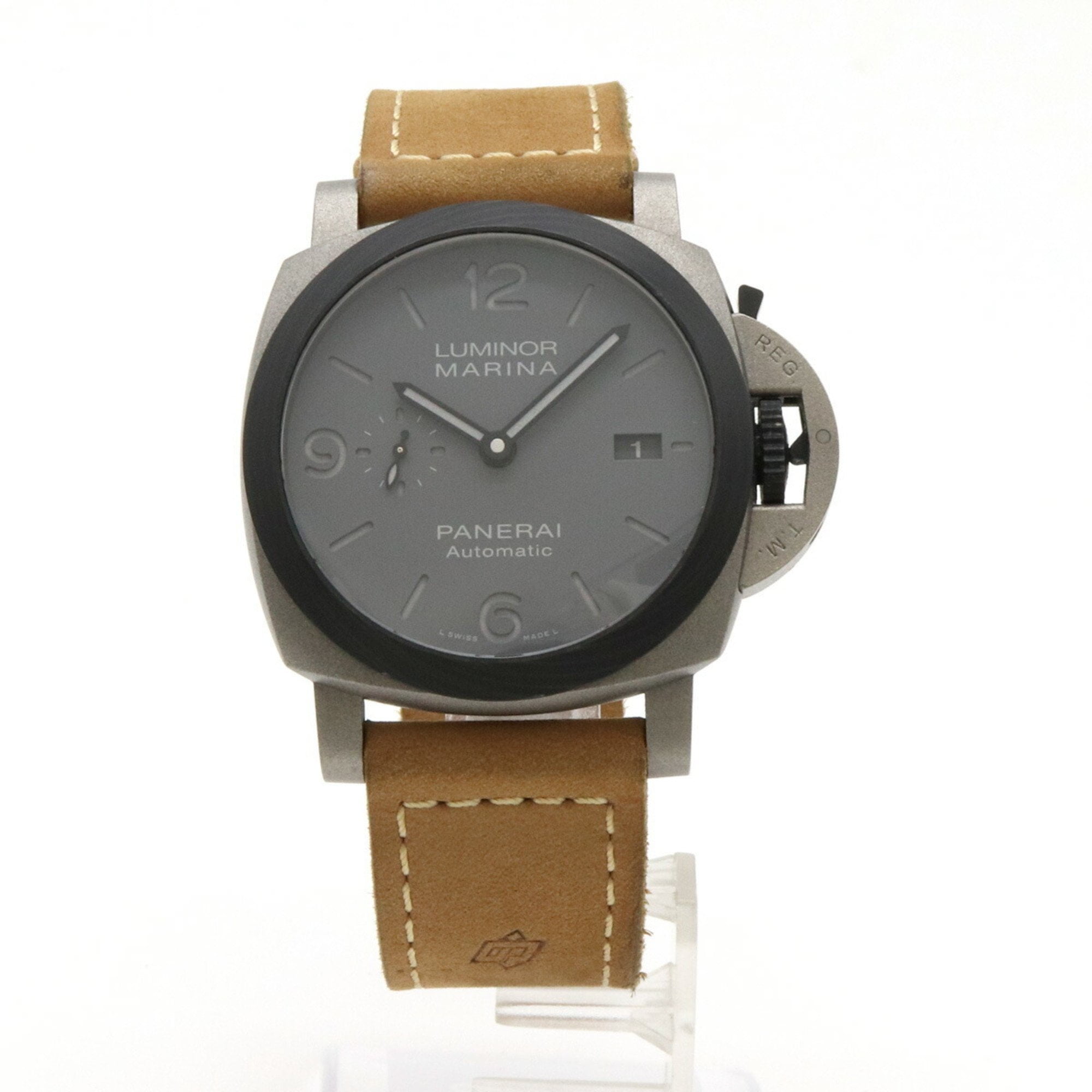 Pre Owned PANERAI Luminor Marina Tutto Grigio Titanium Carbotech Leather Strap Grey Dial Men s AT Automatic Watch PAM01662 Good