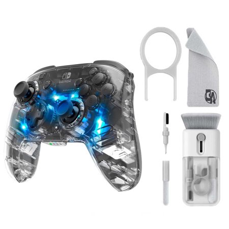 Pre-Owned PDP Afterglow LED Wireless Deluxe Gaming Controller: Multicolor - Nintendo Switch - Transparent With Cleaning Electric kit Bolt Axtion Bundle