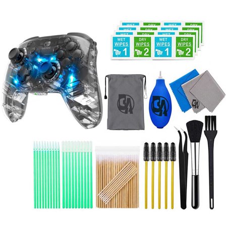 Pre-Owned PDP Afterglow LED Wireless Deluxe Gaming Controller: Multicolor - Nintendo Switch - Transparent With Cleaning Manual Kit Bolt Axtion Bundle