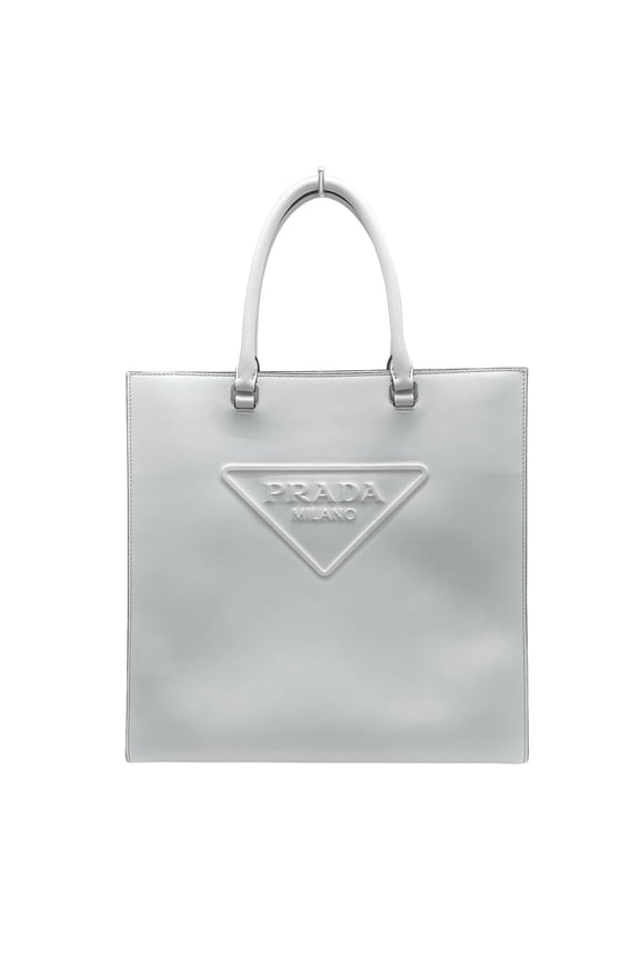 Pre-Owned PRADA Embossed Triangle Tote Bag Handbag Shell Gray 2VG084 Women's Men's (Good)