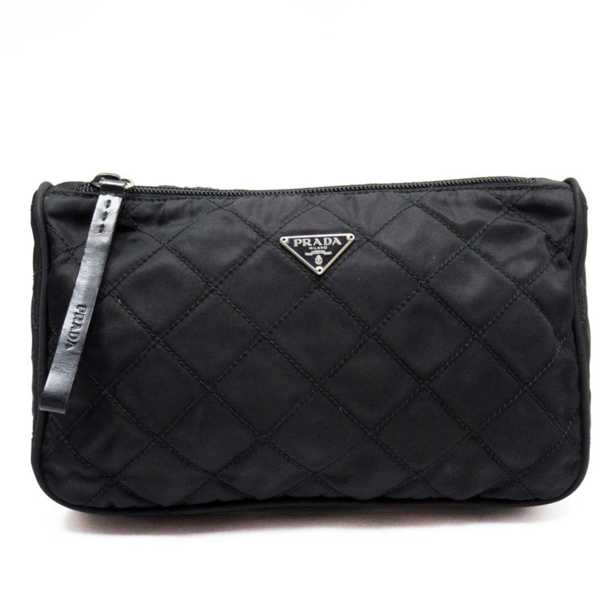 Pre Owned PRADA Pouch Multi Case Quilted Nylon Black Silver Women s w0430i Good Walmart