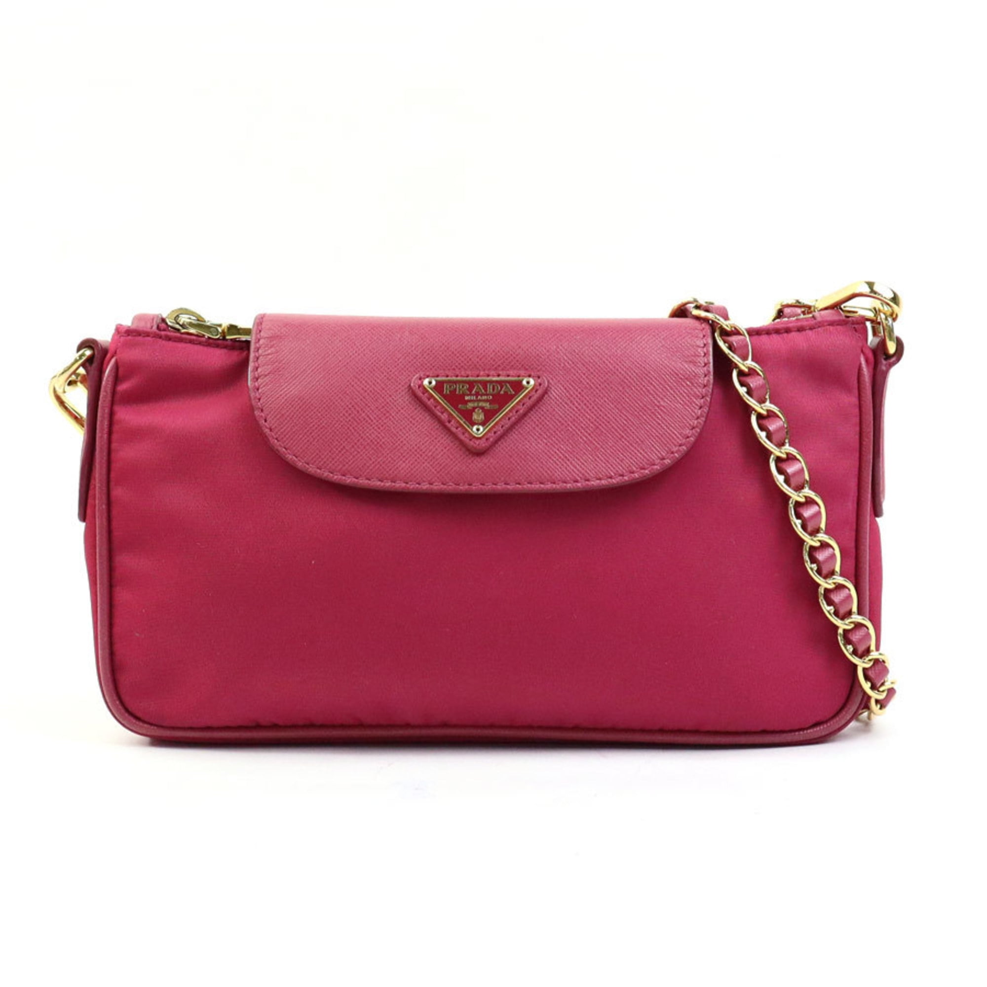Pre-Owned PRADA Shoulder Bag Nylon Leather Magenta Gold Pre-Owned PRADA Shoulder Bag Nylon Leather Magenta Gold