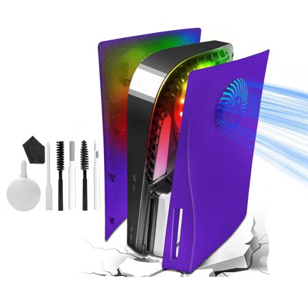 Pre-Owned PS5 Plates Cover Face Plates and RGB LED Light Strip, Console Disc Version Skins with Fan Vents Dust Side Faceplate Shell Case, 8 Color Galactic Purple BOLT AXTION (Refurbished: Like New)