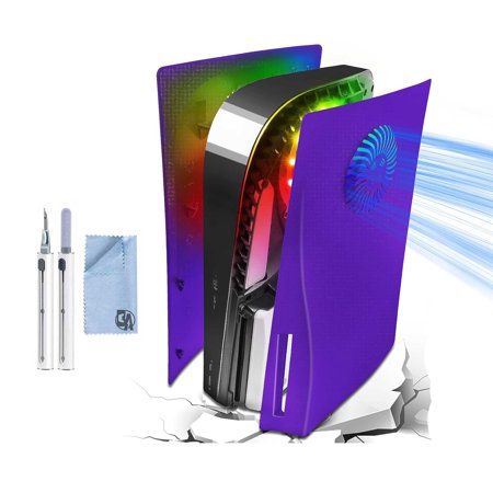 Pre-Owned PS5 Plates Cover Face Plates and RGB LED Light Strip, Console Disc Version Skins with Fan Vents Dust Side Faceplate Shell Case, 8 Color Galactic Purple BOLT AXTION (Refurbished: Like New)