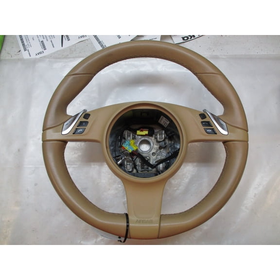 Pre-Owned Porsche Cayenne Panamera 970 991 Luxor Beige Heated Leather Steering Wheel OEM (Good)