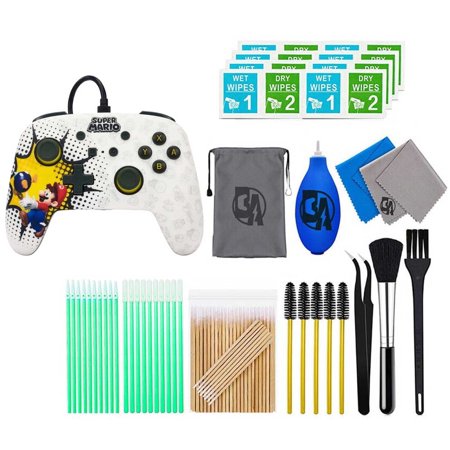 Pre-Owned PowerA - Enhanced Wired Controller for Nintendo Switch - Bob-omb Blast With Cleaning Manual Kit Bolt Axtion Bundle (Refurbished: Like New)
