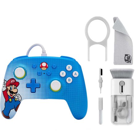 Pre-Owned PowerA - Enhanced Wired Controller for Nintendo Switch - Mario Pop Art With Cleaning Electric kit Bolt Axtion Bundle