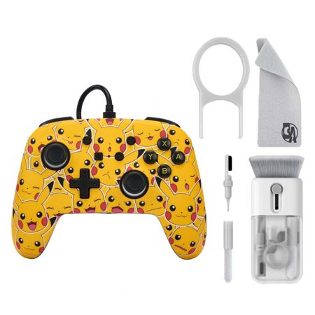 Pre-Owned PowerA - Enhanced Wired Controller for Nintendo Switch - Pikachu Moods With Cleaning Electric kit Bolt Axtion Bundle
