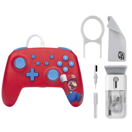 Pre-Owned PowerA - Enhanced Wired Controller for Nintendo Switch - Woo-hoo! Mario With Cleaning Electric kit Bolt Axtion Bundle