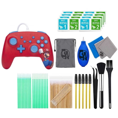 Pre-Owned PowerA - Enhanced Wired Controller for Nintendo Switch - Woo-hoo! Mario With Cleaning Manual Kit Bolt Axtion Bundle