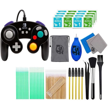 Pre-Owned PowerA - GameCube Style Wired Controller for Nintendo Switch - Wired: Black With Cleaning Manual Kit Bolt Axtion Bundle