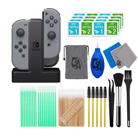 Restored PowerA - Joy-Con Charging Dock - Black With Cleaning Manual Kit Bolt Axtion Bundle (Refurbished)