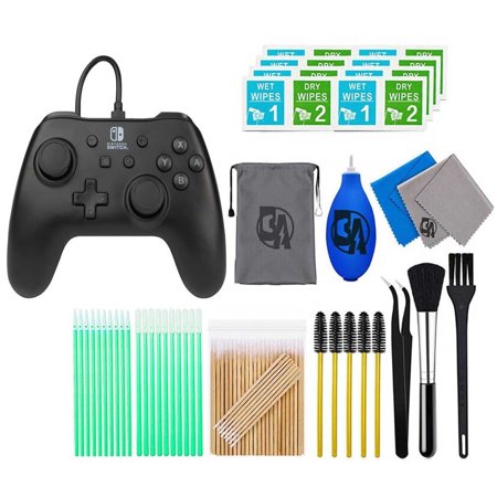 Pre-Owned PowerA - Wired Controller for Nintendo Switch - Black With Cleaning Manual Kit Bolt Axtion Bundle