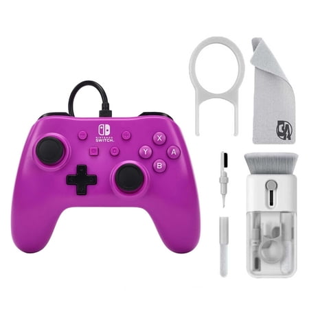 Restored PowerA - Wired Controller for Nintendo Switch - Grape Purple With Cleaning Electric kit Bolt Axtion Bundle (Refurbished)