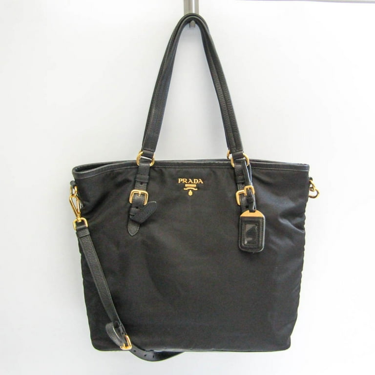 Pre Owned Prada Women s Leather Nylon Shoulder Bag Tote Bag Black