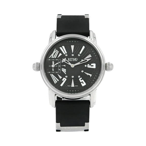 Pre-Owned Ritmo Mundo Black Forum Divina Dual Time Steel Rubber Swiss Quartz Watch 121 (Good)