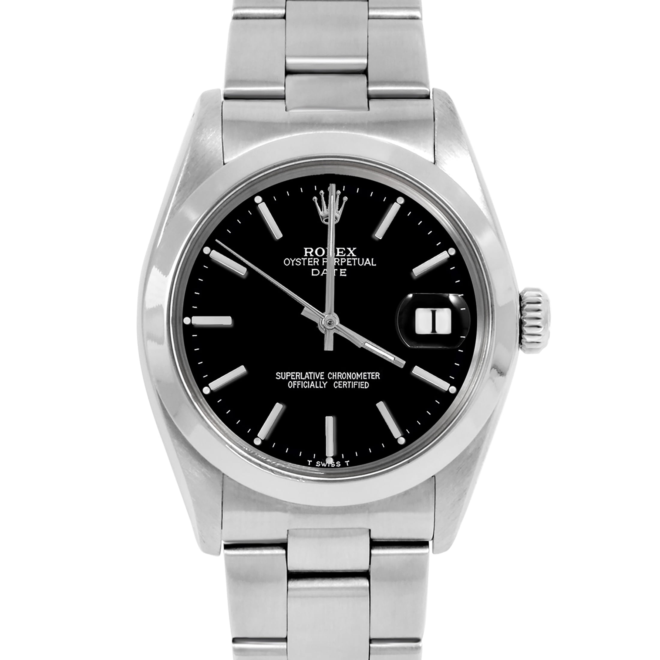 Pre Owned Rolex 1500 Men s 34mm Date Wristwatch Black Stick 3 Year Warranty Good Walmart