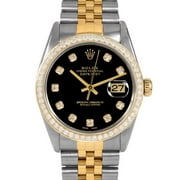 Pre-Owned Rolex 16013 Men's 36mm Datejust Wristwatch Black Diamond (3 Year Warranty) (Good)