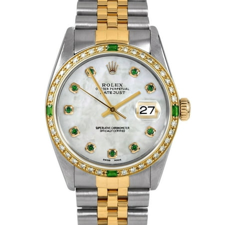 Pre-Owned Rolex 16013 Men's 36mm Datejust Wristwatch Mother of Pearl Emerald (3 Year Warranty)