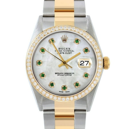 Pre-Owned Rolex 16013 Men's 36mm Datejust Wristwatch Mother of Pearl Emerald (3 Year Warranty)