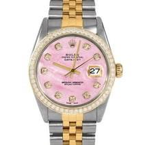 Pre-Owned Rolex 16013 Men's 36mm Datejust Wristwatch Pink Mother of Pearl Diamond (3 Year Warranty)