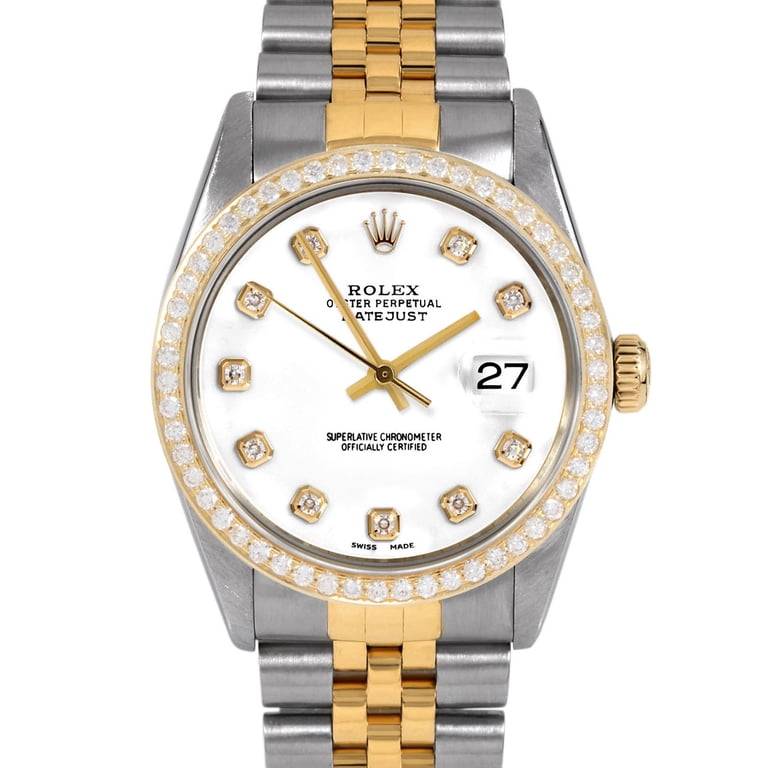rolex 36mm two tone datejust with diamond bezel