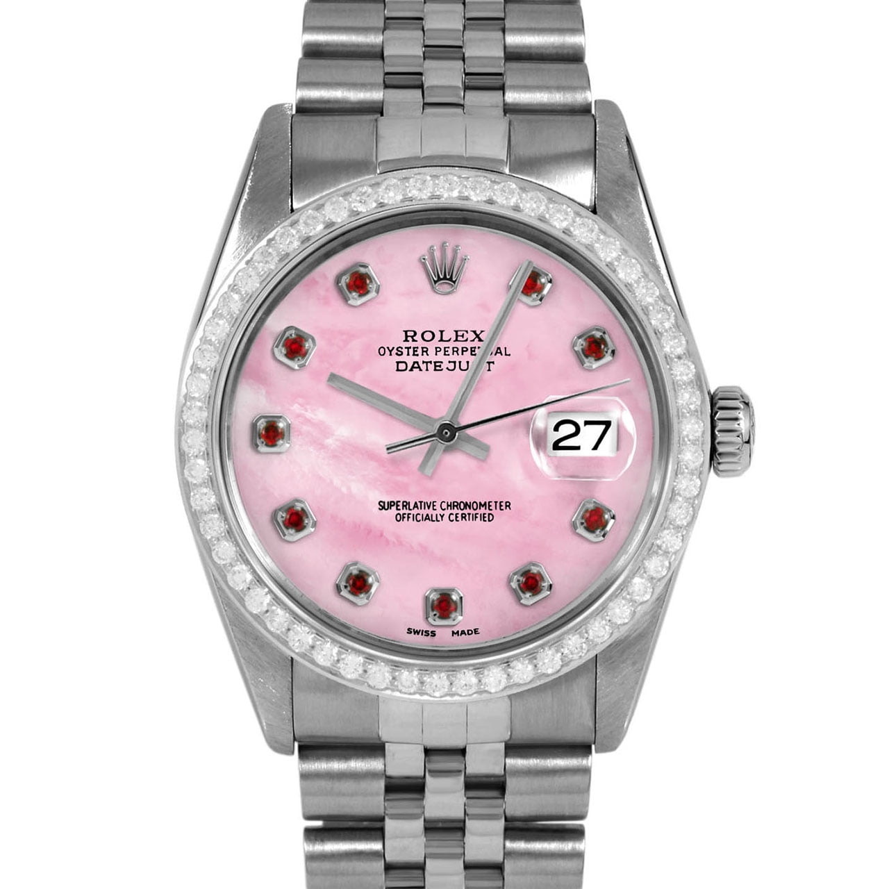PreOwned Rolex 16014 Men's 36mm Datejust Wristwatch Pink Mother of