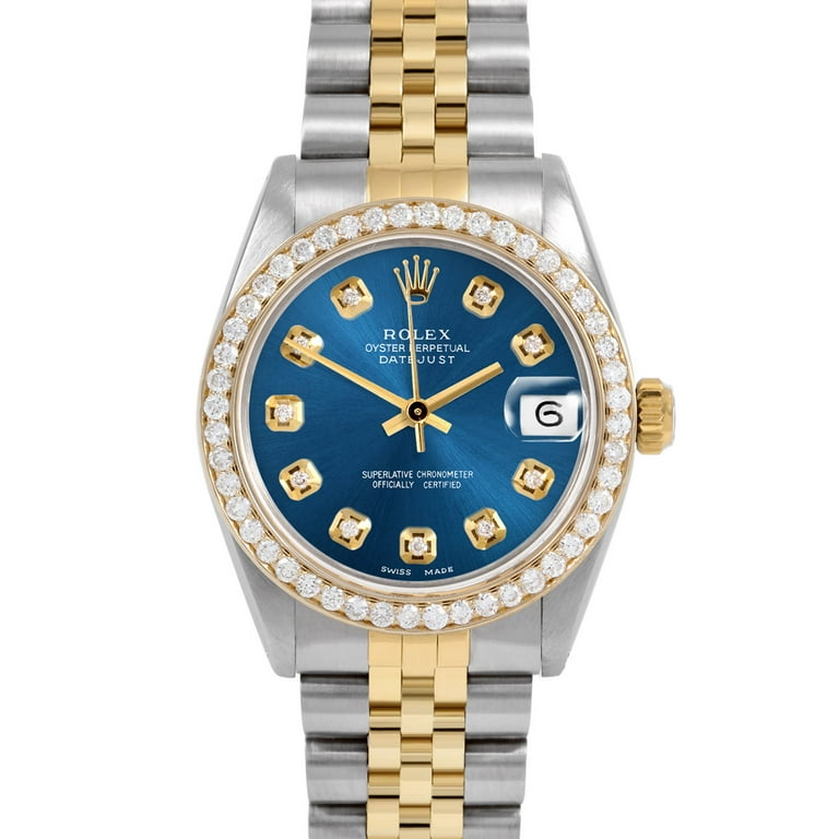 Pre Owned Rolex 6827 Midsize Ladies 31mm Datejust Wristwatch Blue