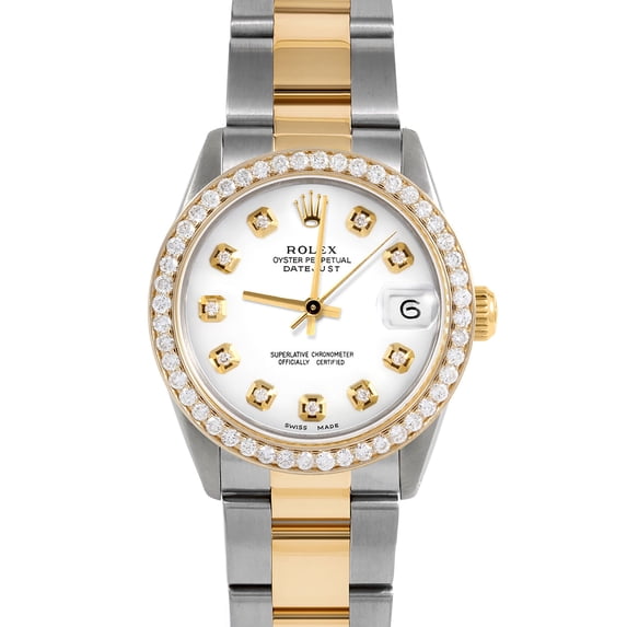 Pre-Owned Rolex 6827 Midsize Ladies 31mm Datejust Wristwatch White Diamond (3 Year Warranty) (Good)