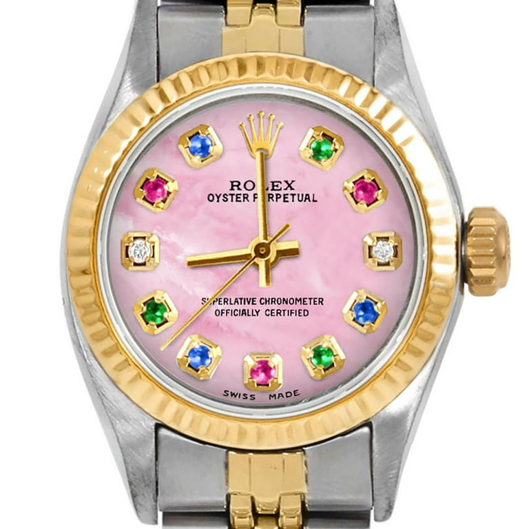 Pre Owned Pre Owned Rolex Ladies Oyster Perpetual 24mm Wristwatch Pink Mother of Pearl Rainbow Walmart