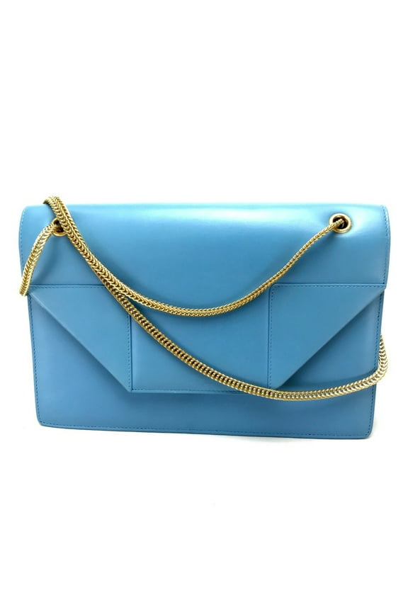 Pre-Owned Saint Laurent Paris Shoulder Crossbody Bag Chain Clutch bag Shoulder Bag sky blue (Good)