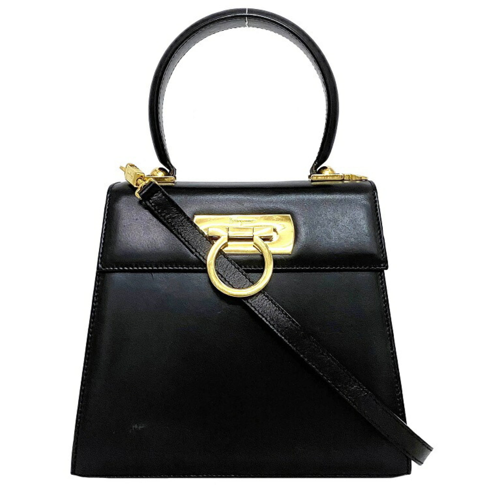 Pre-Owned Salvatore Ferragamo 2way Black Gold Gancini BX Pre-Owned Salvatore Ferragamo 2way Black Gold Gancini BX