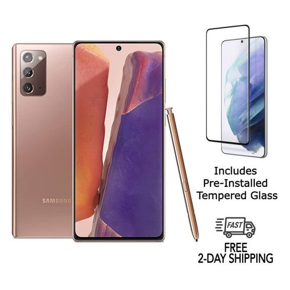 Pre-Owned Samsung Galaxy Note 20 5G N981U (Fully Unlocked) 128GB Mystic Bronze with Tempered Glass screen protector