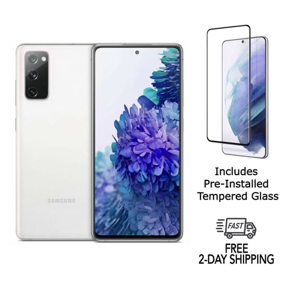 Pre-Owned Samsung Galaxy S20 FE 5G G781U (Fully Unlocked) 128GB Cloud White with Tempered Glass screen protector