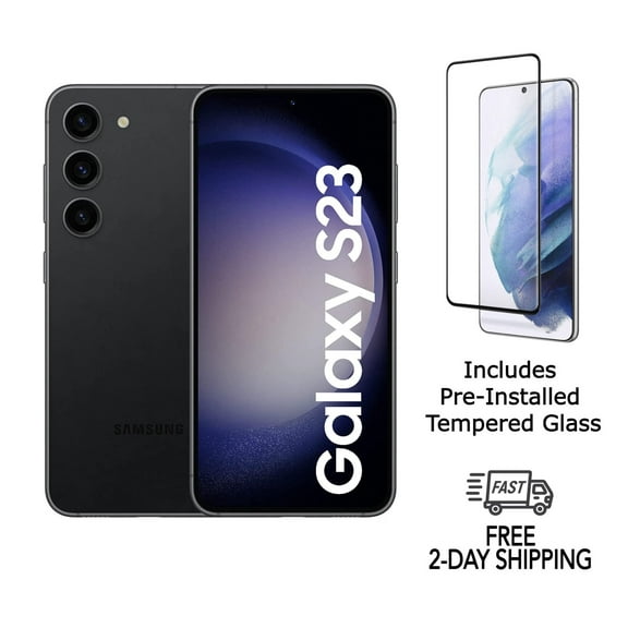 Pre-Owned Samsung Galaxy S23 5G S911U (Fully Unlocked) 128GB Phantom Black with Tempered Glass screen protector