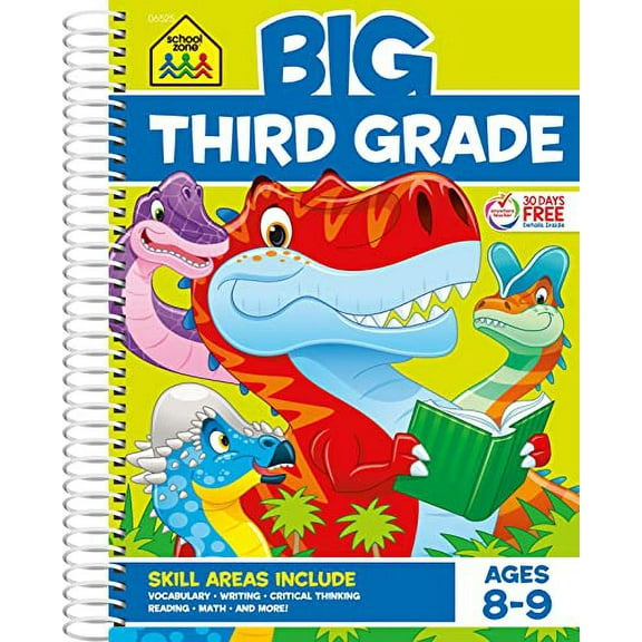 Pre-Owned School Zone - Big Third Grade Workbook - 320 Spiral Pages, Ages 8 to 9, 3rd Grade, Reading, Writing, Math, Science, History, Social Science, and More (Big Spiral Bound Workbooks) Paperback