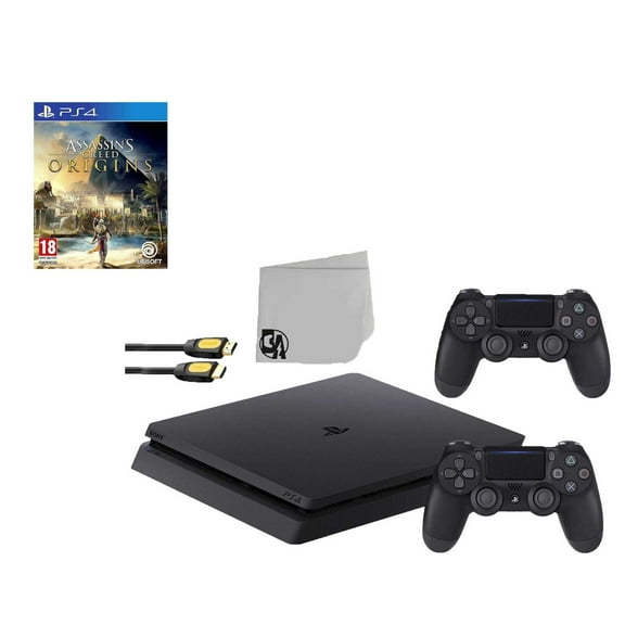 Pre-Owned Sony 2215A PlayStation 4 Slim 500GB Gaming Console Black 2 Controller Included with Assassin's Creed Origins Game BOLT AXTION Bundle