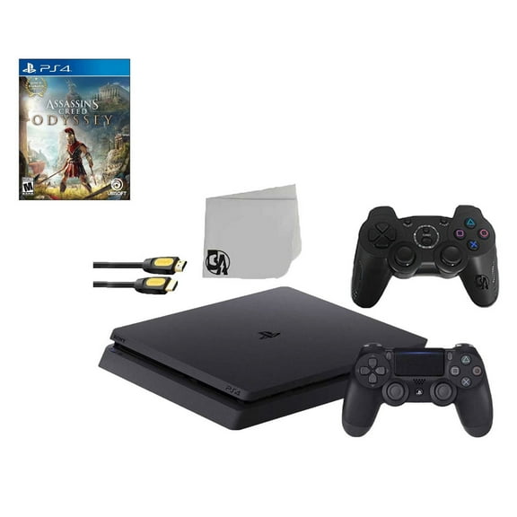 Pre-Owned Sony 2215B PlayStation 4 Slim 1TB Gaming Console Black 2 Controller Included with Assassin's Creed Odyssey Game BOLT AXTION Bundle