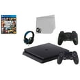 thumbnail image 1 of Pre-Owned Sony 2215B PlayStation 4 Slim 1TB Gaming Console Black 2 Controller Included with GTA V Game BOLT AXTION Bundle, 1 of 7