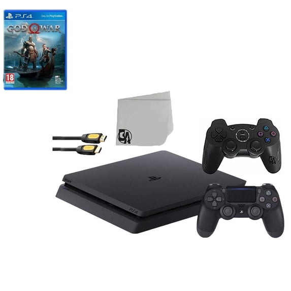 Pre-Owned Sony 2215B PlayStation 4 Slim 1TB Gaming Console Black 2 Controller Included withGod Of War Game BOLT AXTION Bundle