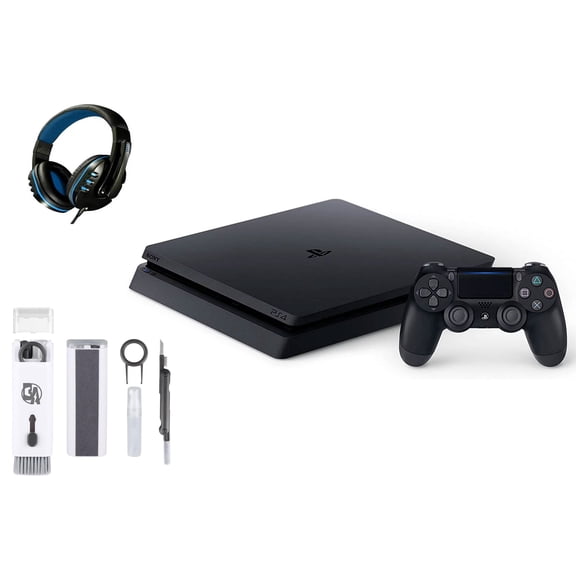 Restored Sony 2215B PlayStation 4 Slim 1TB Gaming Console Black, Headset With BOLT AXTION Cleaning Kit Bundle (Refurbished)
