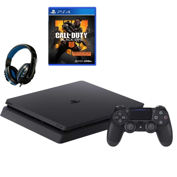 Pre-Owned Sony 2215B PlayStation 4 Slim 1TB Gaming Console Black with Call of Duty Black Ops 4 Game BOLT AXTION Bundle Used