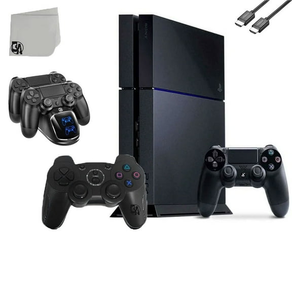 Restored Sony PlayStation 4 500GB Gaming Console Black with Charging Dock HDMI Cable 2 Controller Bolt Axtion (Refurbished)