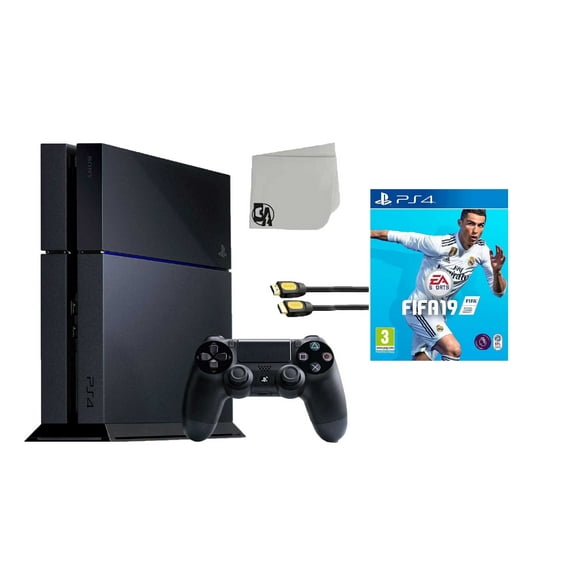 Restored Sony PlayStation 4 500GB Gaming Console Black with FIFA-19 BOLT AXTION Bundle (Refurbished)