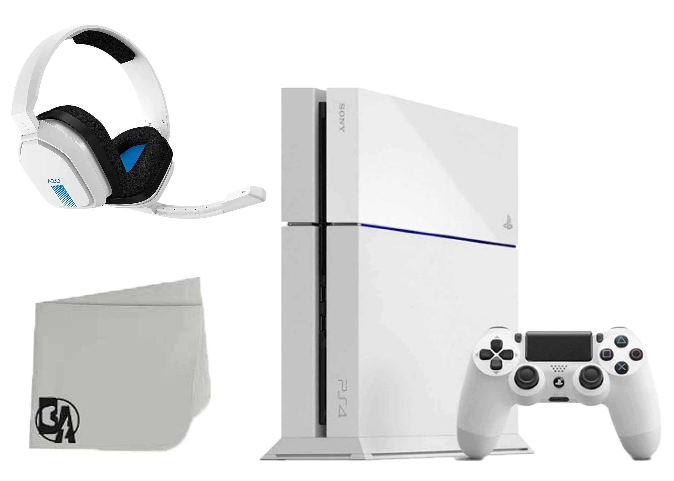 Pre-Owned Sony PlayStation 4 500GB Gaming Console White with Astro A10  Gaming BOLT AXTION Bundle White Blue