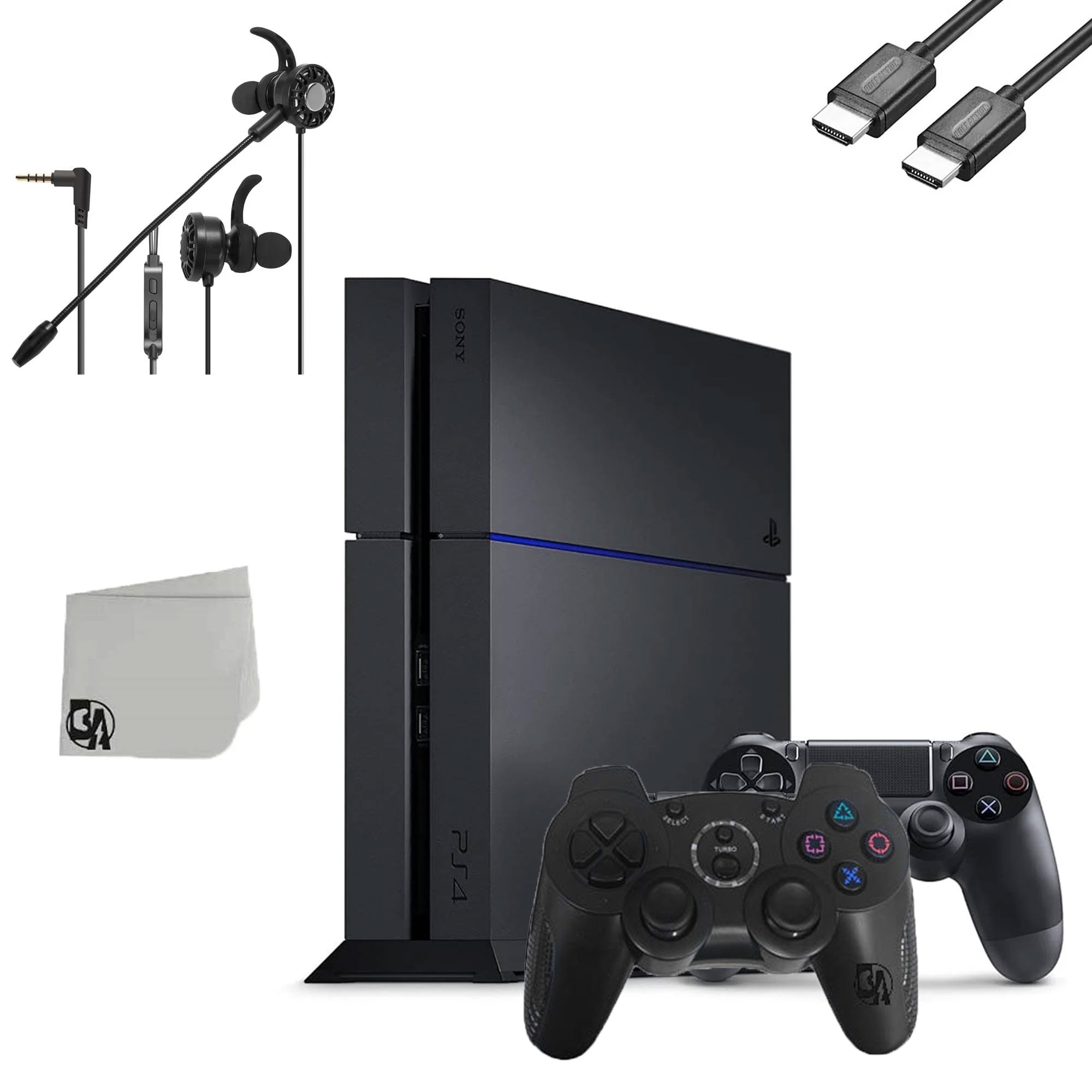 Pre Owned Sony PlayStation 4 Original 500GB Matte Black Gaming Console With 2 Controller T5 Earbuds With Microphone BOLT AXTION Refurbished Like New Walmart